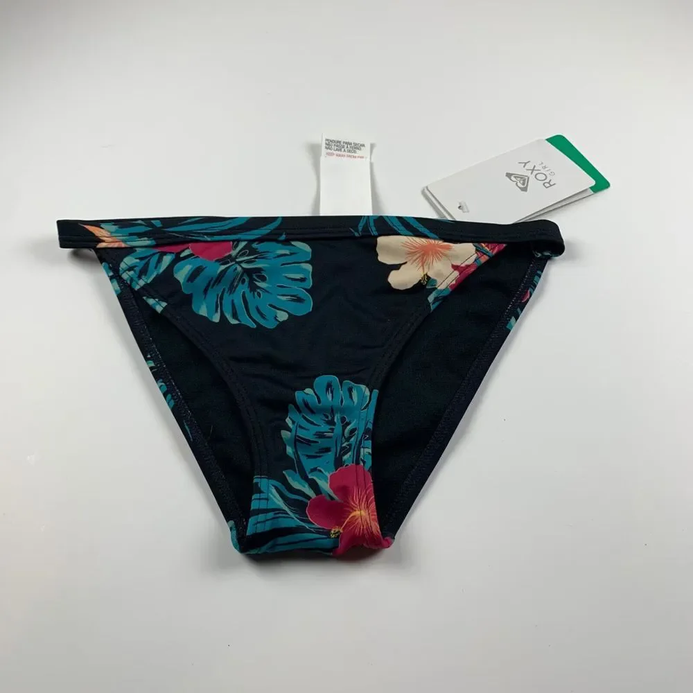 Roxy Girls Navy Floral Nylon Stretch Beach Swimwear Bikini Bottom Size M‎ NWT